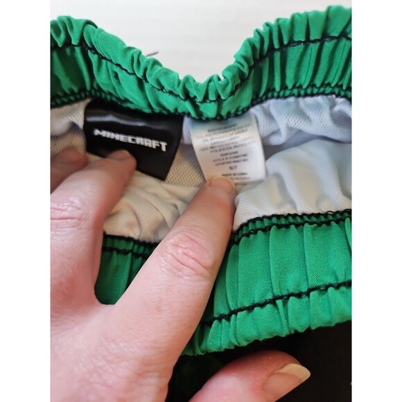 Boys Minecraft Swim Trunks Rash Guard Set Short Shirt Swimsuit Creeper 6 / 7 - Picture 9 of 11